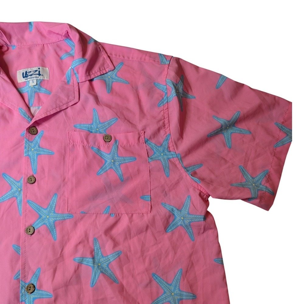 Uzzi Amphibious Gear Mens S Neon Pink Blue Starfish Button Up Camp Shirt HPS07